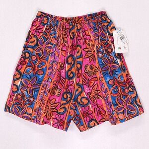 Vintage 1993 Enchante Womens Floral Shorts Pink Orange Blue Cotton Medium NWT
